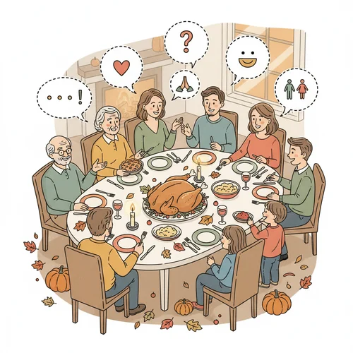 Thanksgiving family gathering with icebreaker questions creating warm conversation